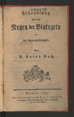 Vorschaubild von Abhandlung über den Nutzen der Blutegeln in der Arzneywissenschaft