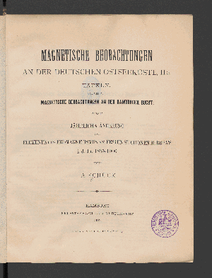 Vorschaubild von [Tafeln, auch zu Magnetischen Beobachtungen an der Hamburger Bucht; sowie jährliche Änderung der Elemente des Erdmagnetismus an festen Stationen Europas i. d. Jn. 1895 - 1900]