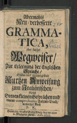 Vorschaubild von Abermahls Neu-verbesserte Grammatica, oder kurtzer Wegweiser/ Zur Erlernung der Englischen Sprache/