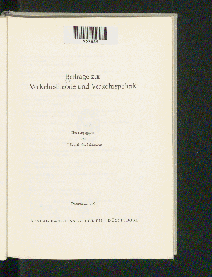 Vorschaubild von Beiträge zur Verkehrstheorie und Verkehrspolitik