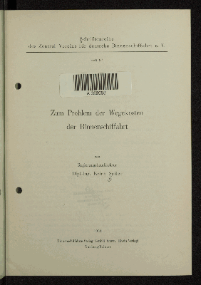 Vorschaubild von Zum Problem der Wegekosten der Binnenschiffahrt