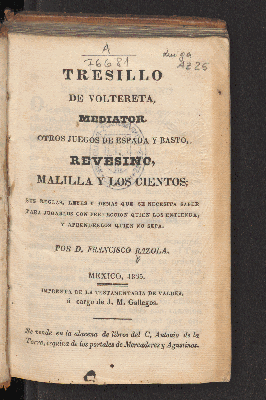 Vorschaubild von Tresillo de voltereta, mediator, otros juegos de espada y basto, revesino, malilla y los cientos