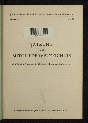 Vorschaubild von Satzung und Mitgliederverzeichnis des Zentral-Vereins für Deutsche Binnenschiffahrt e.V.