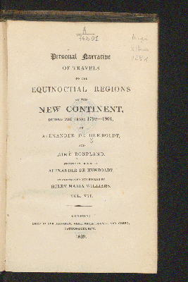 Vorschaubild von [Personal narrative of travels to the equinoctial regions of the new continent, during the years 1799 - 1804]