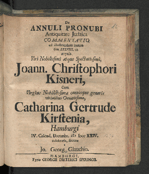 Vorschaubild von De Annuli pronubi Antiquitate Judaica commentatio ad illustrandum locum Gen. XXXVIII. 18.