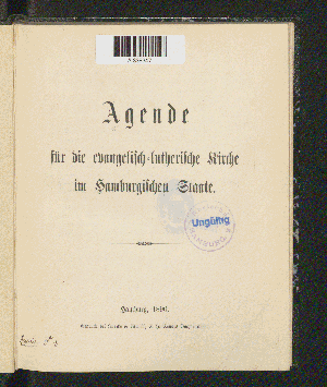 Vorschaubild von Agende für die Evangelisch-Lutherische Kirche im Hamburgischen Staate