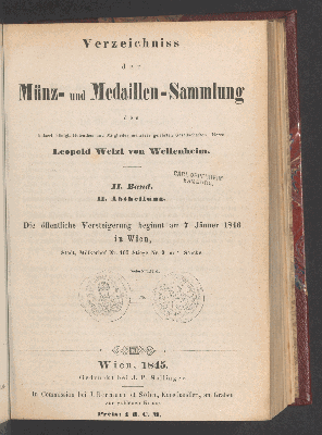 Vorschaubild von Die öffentliche Versteigerung beginnt am 7. Jänner 1846 in Wien ...