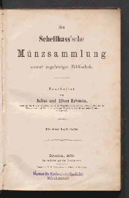 Vorschaubild von Die Schellhass'sche Münzsammlung samt zugehöriger Bibliothek