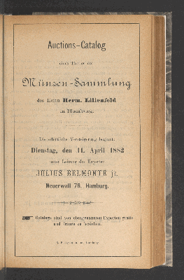 Vorschaubild von Auctions-Catalog eines Theiles der Münzen-Sammlung des Herrn Herm. Lilienfeld in Hamburg