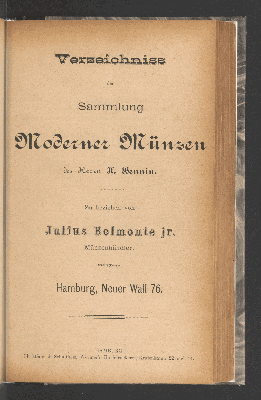 Vorschaubild von Verzeichniss einer Sammlung moderner Münzen des Herrn H. Bennin