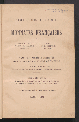 Vorschaubild von Monnaies françaises: Collection E. Gariel; vente aux enchères publiques ...