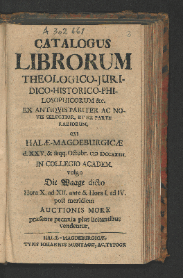 Vorschaubild von Catalogus Librorum Theologico-Juridico-Historico-Philosophicorum &c.