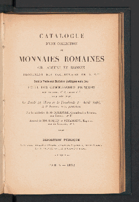 Vorschaubild von Catalogue d'une collection de monnaies romaines or, argent et bronze