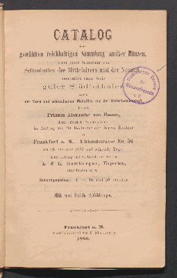 Vorschaubild von [Catalog einer gewählten reichhaltigen Sammlung antiker Münzen]