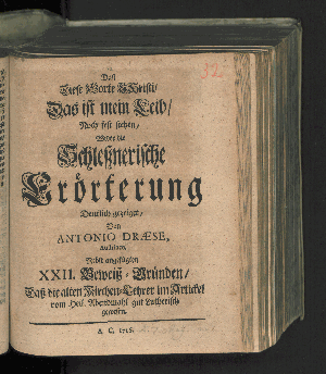 Vorschaubild von Daß Diese Worte Christi/ Das ist mein Leib/ Noch fest stehen/ Wider die Schleßnerische Erörterung Deutlich gezeiget/