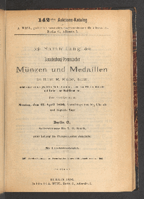 Vorschaubild von Sammlung Brandenburgisch-Preussischer Münzen und Medaillen des Herrn R. Kube, Berlin ...