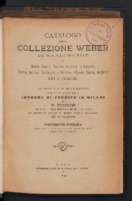 Vorschaubild von Catalogo della collezione Weber di Saalfstadt ....