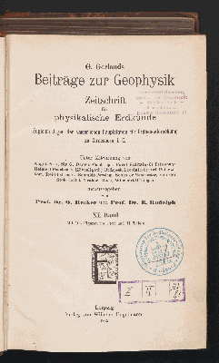 Vorschaubild von [Gerlands Beiträge zur Geophysik]