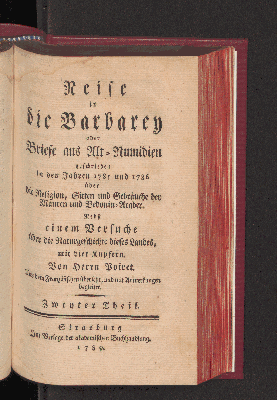 Vorschaubild von [Reise in die Barbarey oder Briefe aus Alt-Numidien geschrieben in den Jahren 1785 und 1786 über die Religion, Sitten und Gebräuche der Mauren und Bedouin-Araber]