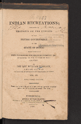 Vorschaubild von Indian recreations: consisting of thoughts on the effects of the British government on the state of India ...