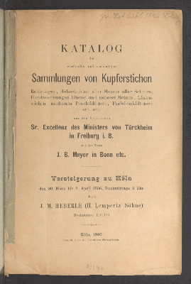 Vorschaubild von Kupferst. etc. aus d. Nachlässen Minister Türckheim in Freiburg i. Br. u. J. B. Meyer in Bonn