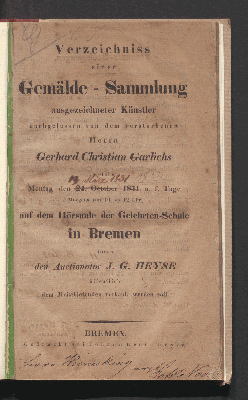 Vorschaubild von Gemälde-Slg. nachgelassen von Gerhard Christian Garlichs