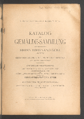 Vorschaubild von Gemälde-Collection des verstorbenen Herrn Ferdinand Goll in Wien ; Versteigerung 25. November 1897