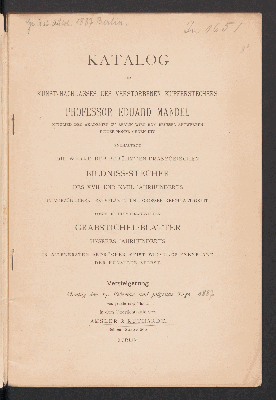 Vorschaubild von Katalog des Kunst-Nachlasses des verstorbenen Kupferstechers Prof. Eduard Mandel