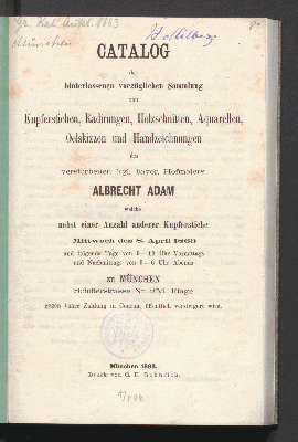 Vorschaubild von Kupferst., Handzeichn. etc des Hofmalers  Adam Albrecht