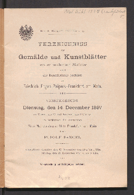 Vorschaubild von Gemälde u. Kunstblätter mod Meister, dabei Kunstl.Nachlass v. Friedrich Eugen Peipers, Frankfurt a. M.