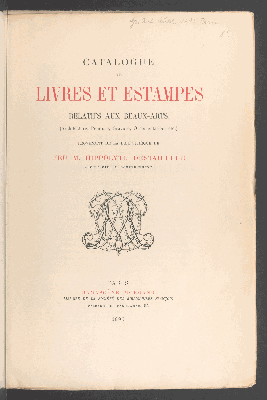 Vorschaubild von Livres et estempes ... de la bibliothèque de Hippolyte Destailleur