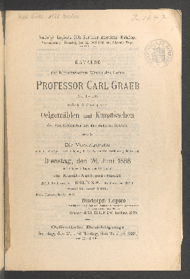 Vorschaubild von Kat. der hinterlassenen Werke d. Prof. Carl Graeb