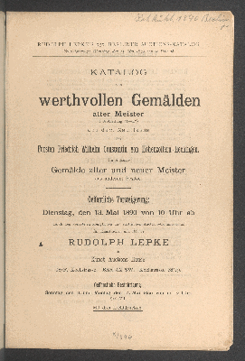 Vorschaubild von Gemälde alter Meister aus d. Nachlass: Fürst Friedr. Wilh. Constantin v. Hohenzollern-Hechingen