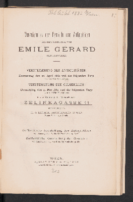 Vorschaubild von Verzeichnis der Gemälde und Antiquitäten aus dem Nachlasse von Emile Gérard, Historienmaler