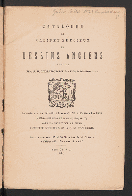 Vorschaubild von [Catalogue du cabinet précieux de gravures et déaux-fortes (2: de dessins anciens) formé]