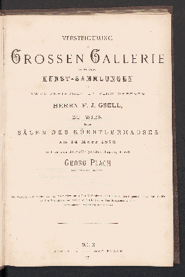 Vorschaubild von Galerie u. übrige Kunst-Slg. des [am 20.9.1871 verst.] F. J. Gsell, Wien