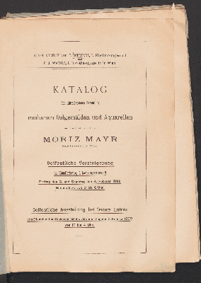 Vorschaubild von Katalog der hinterlassenen Sammlung von modernen Oelgemälden und Aquarellen aus dem Besitze des Herrn Moriz Mayr, Fabriksbesitzer in Wien