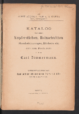 Vorschaubild von Kupferst.-Slg. aus d. Nachlass Carl Zimmermann