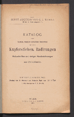 Vorschaubild von Katalog einer kleinen, äusserst gewählten Sammlung von alten Kupferstichen, Radierungen, Holzschnitten und einigen Handzeichnungen aus Privatbesitz