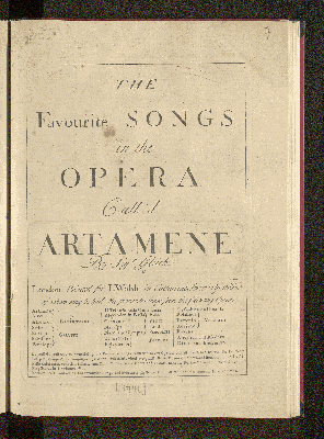 Vorschaubild von The favourite songs in the opera call'd Artamene