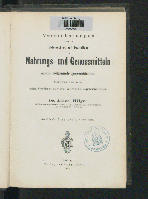 Vorschaubild von Vereinbarungen betreffs der Untersuchung und Beurteilung von Nahrungs- und Genussmitteln sowie Gebrauchsgegenständen