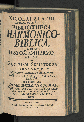 Vorschaubild von Nicolai Alardi, Pastoris Steinbeccensis Bibliotheca Harmonico-Biblica