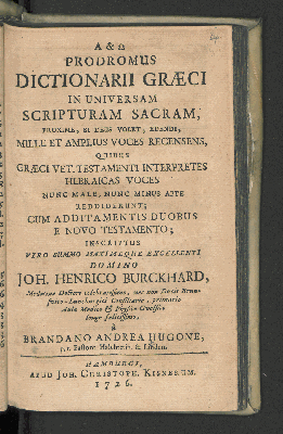 Vorschaubild von Prodromus Dictionarii Græci In Universam Scripturam Sacram