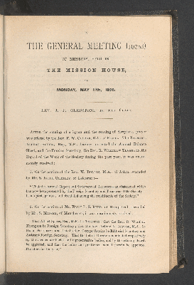 Vorschaubild von The general meeting (102nd) of members, held in the mission house, on monday, may 11th, 1896