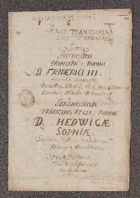 Vorschaubild von Johann Nicoals Pechlin: Hochzeitslied für Friedrich II. Herzog von Schleswig-Holstein-Gottorf (vielm. IV., 1694-1702) mit der schwedischen Erbprinzessin Hedwig Sophia 1698