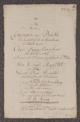 Vorschaubild von Johann Ulrich von König: Glückwunschgedicht für Heinrich von Brühl anläßlich der Ernennung zum General-Accis-Direktor, Dresden 1731