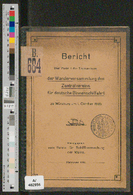 Vorschaubild von Ueber die Möglichkeit einer Grossschiffahrtsverbindung zwischen dem Weser- und Maingebiet mittels eines Werra-Main-Kanales ; [Bericht über Punkt 1 der Tagesordnung der Wanderversammlung des Zentralvereins für Deutsche Binnenschiffahrt zu Würzburg am 1. Oktober 1910] ; Vortrag