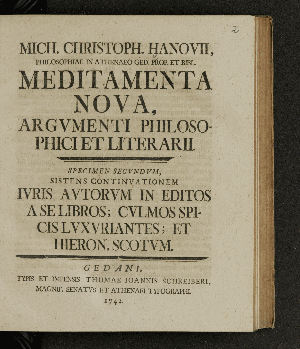 Vorschaubild von Sistens Continvationem Ivris Avtorvm In Editos A Se Libros; Cvlmos Spicis Lvxvriantes; Et Hieron. Scotvm