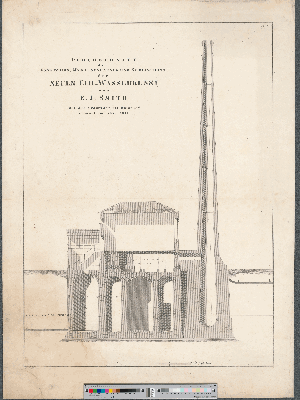 Vorschaubild von Durchschnitt des Reservoirs, Maschinenhauses Und Schornsteins der Neuen Elb-Wasserkunst von E. J. Smith auf dem Grasbrook bei Hamburg erbauet im Jahre 1841