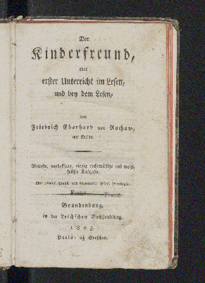 Vorschaubild von Der Kinderfreund, oder erster Unterricht im Lesen, und bey dem Lesen